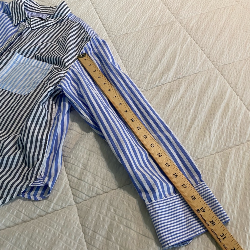 Talbots Boyfriend Shirt - Blue & Gray Poplin Button Down - Mixed Stripe L - Picture 8 of 12